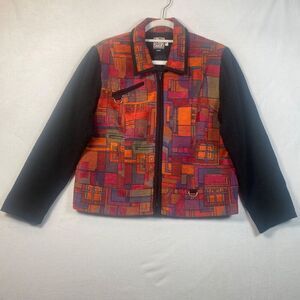 BETS by Canvasbacks Geometric Tapestry Zip Front Jacket Women’s M Black Sleeves